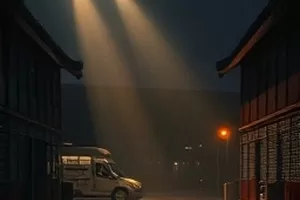 《第七盏路灯》封面，城市街角第七根灯杆下的空长椅